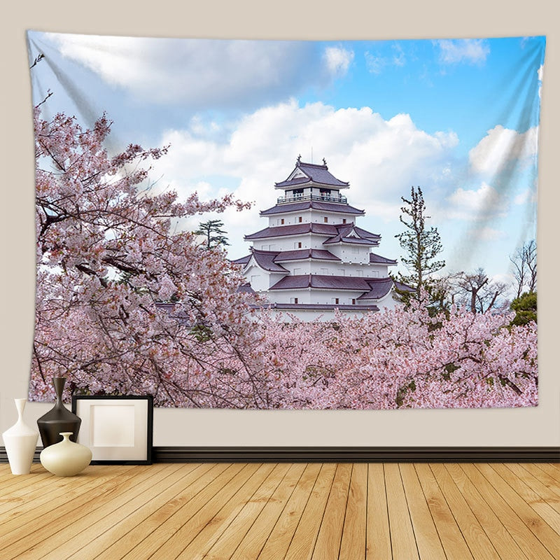 Tenture murale montagne japon cerisier typique