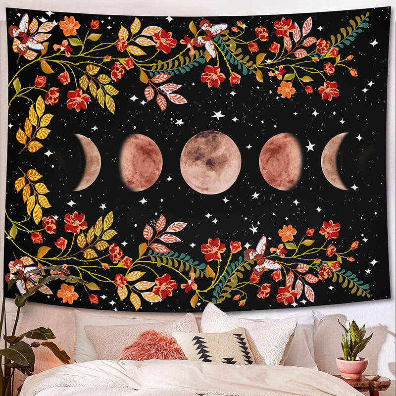 Tenture Murale Hippie Fleurs et Lune